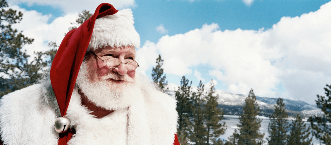 Blog post header image showing photo of Father Christmas outdoors in a snowy landscape. Posted by Charlotte Whitehead, Career Coach at Career Practic.