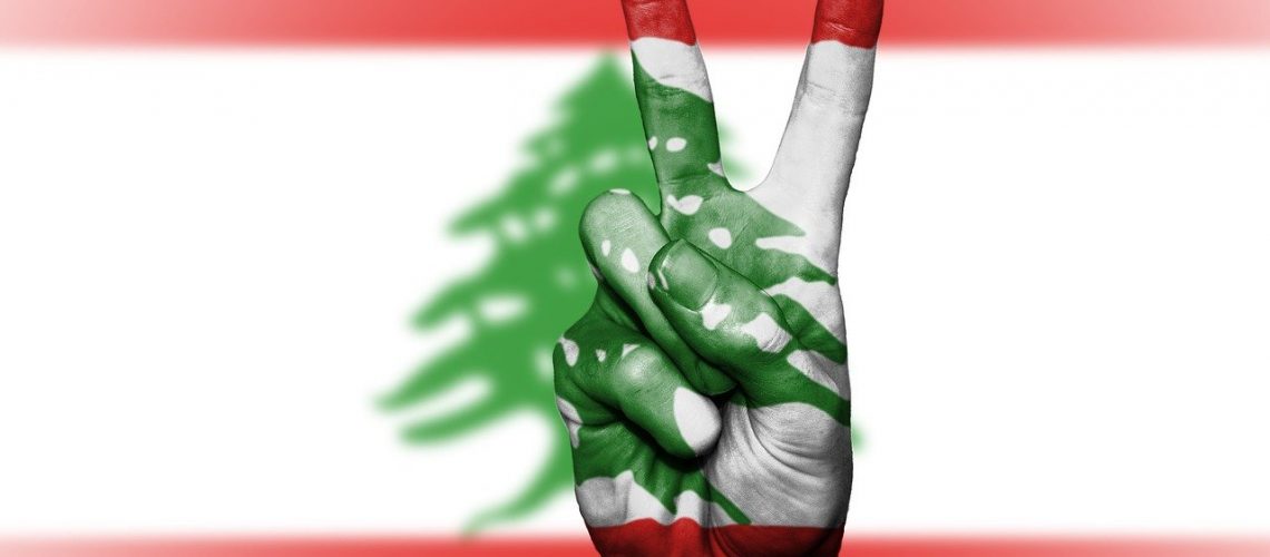 Flag of Lebanon with peace sign